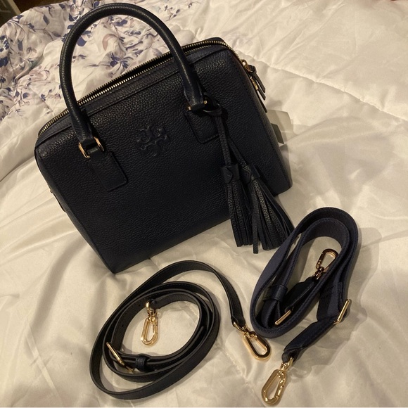 NWT Tory Burch Thea Web Small Satchel Royal Navy with TWO Straps - Picture 1 of 4